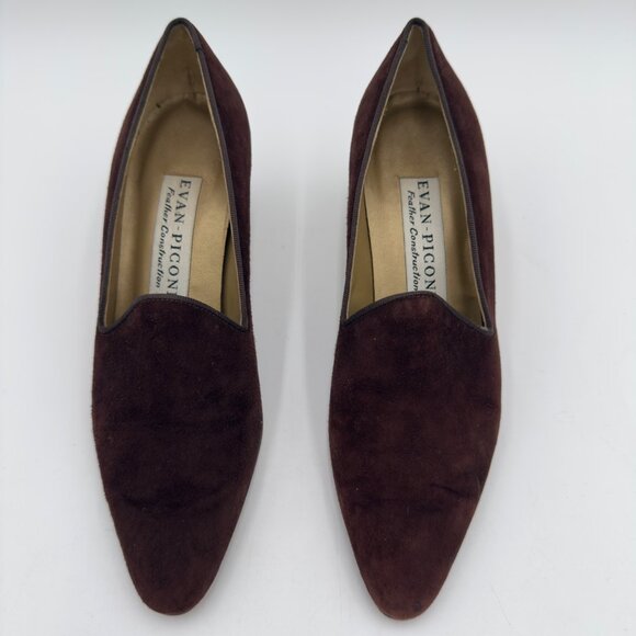 Evan Picone Brown 7.5 Suede Almond Toe Slip on Small Heel Pumps Shoes Workwear - Picture 1 of 9
